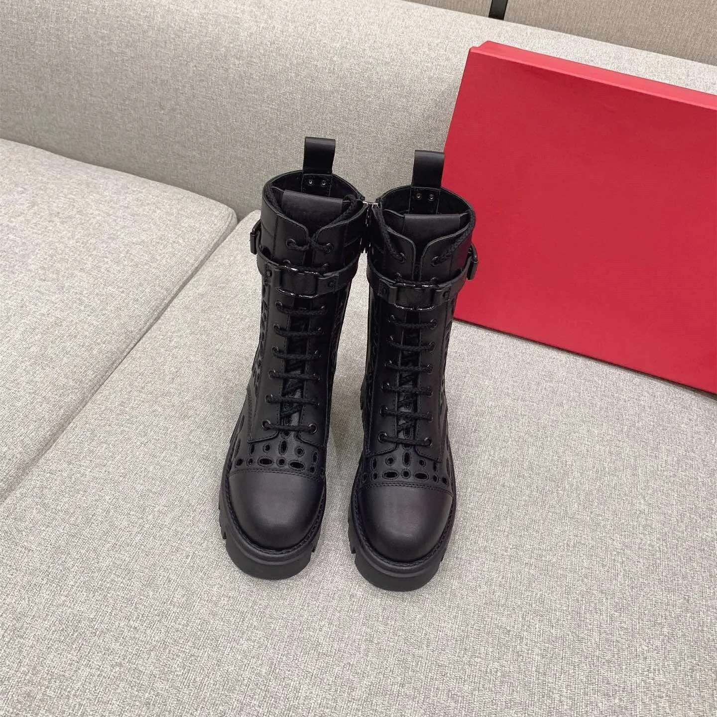 Women Genuine Leather Hollow Short Boots