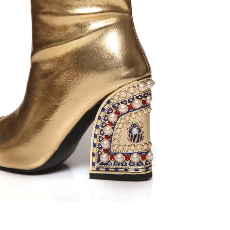 Women Pointed-Toe Boots Catwalk Style With Pearl