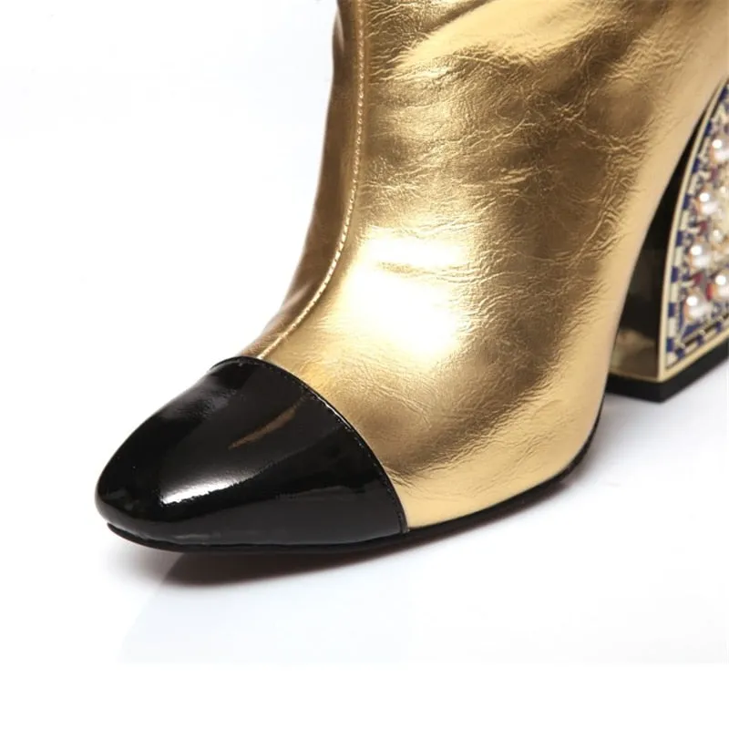 Women Pointed-Toe Boots Catwalk Style With Pearl