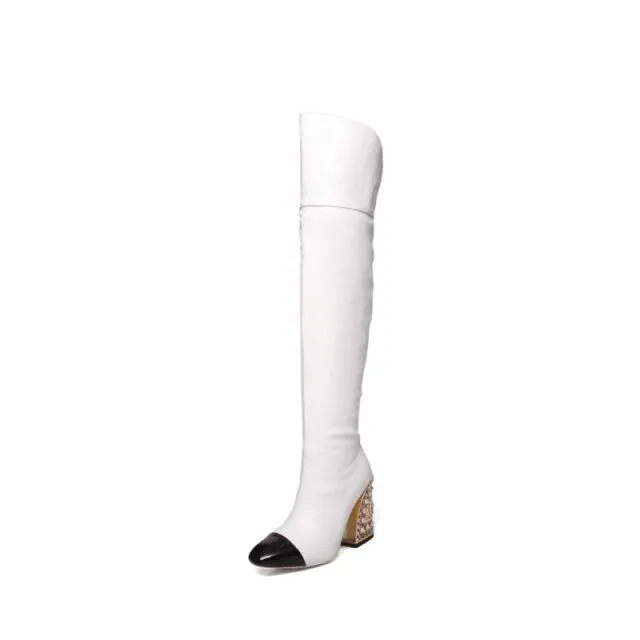 Women Pointed-Toe Boots Catwalk Style With Pearl