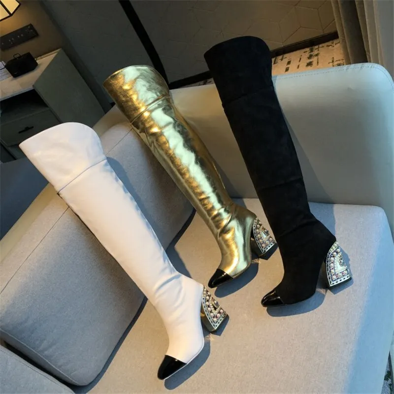 Women Pointed-Toe Boots Catwalk Style With Pearl