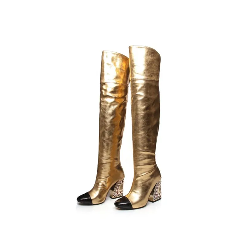 Women Pointed-Toe Boots Catwalk Style With Pearl