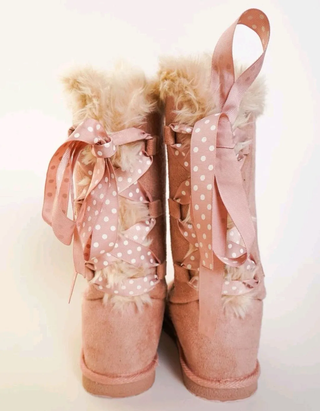 WOMENS SIZE 6 - JUSTFAB, Pink Faux Suede, Corset Boots NWOT B23