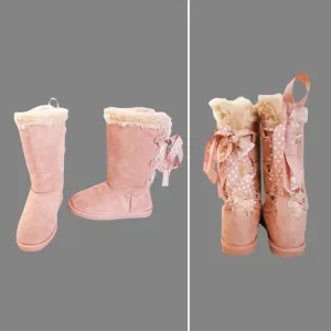 WOMENS SIZE 6 - JUSTFAB, Pink Faux Suede, Corset Boots NWOT B23
