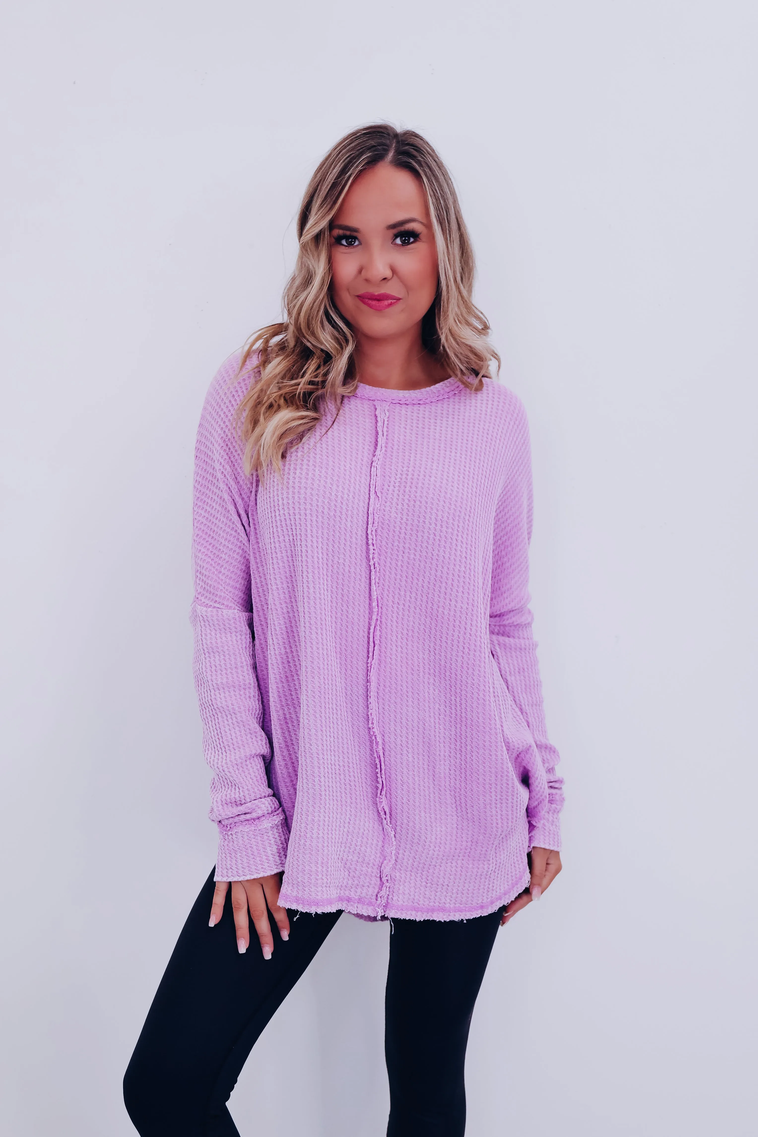 Wrenley Waffle Knit Top - Lavender