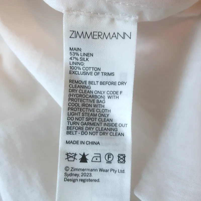 Zimmermann Tranquility Flip Puff Sleeve Mini Dress Cream Floral Print Size 0